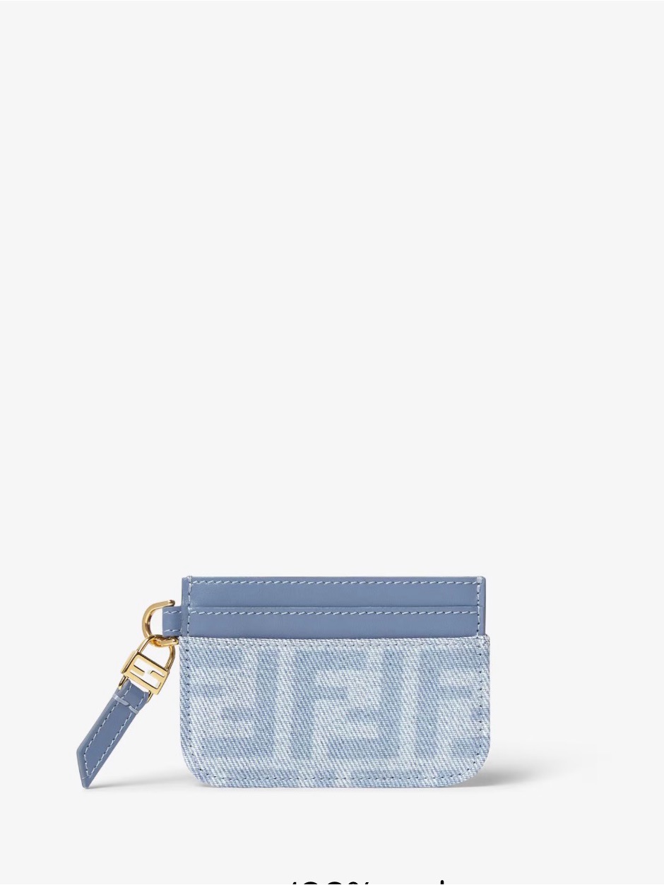 Fendi Powder Blue Ff Jacquard Card Holder With Gold Zip Charm